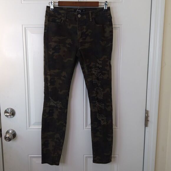 Cello green camo 5 pocket distressed skinny jeans - Picture 4 of 16